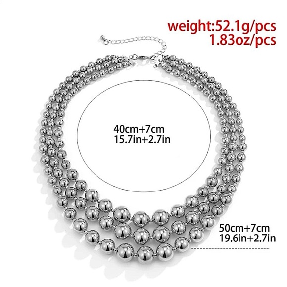 Beaded Ball Silver Multilayered Choker Necklace - Picture 6 of 6